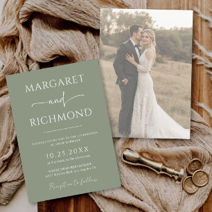 Simple Sage Green Elegant Modern Photo Wedding Invitation