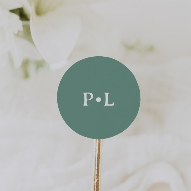 Simple Sage Green | Elegant Monogram Classic Round Sticker (Creator Uploaded)
