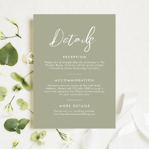 Simple Sage Green Elegant Script Wedding Details Enclosure Card