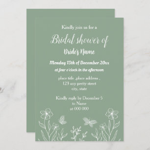 Simple sage green floral bridal shower invitation