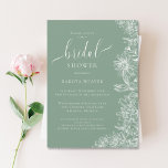 Simple Sage Green Floral Bridal Shower  Invitation<br><div class="desc">This invitation features white line-drawn flowers and custom calligraphy. The soft sage green colour is the perfect backdrop for this invitation.</div>