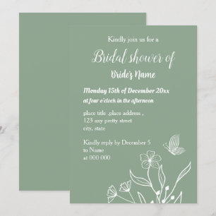 Simple sage green floral bridal shower invitation