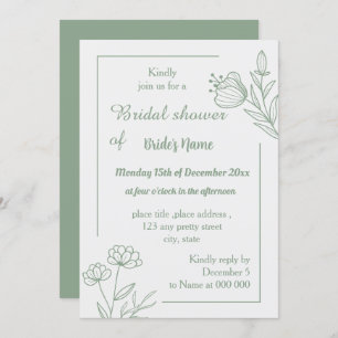 simple sage green floral bridal shower invitation