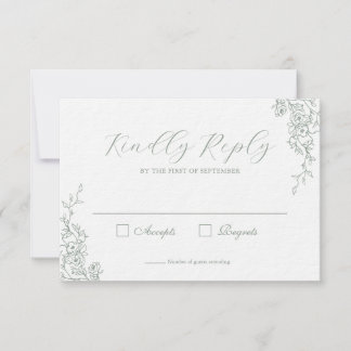 Simple Sage Green Floral Wedding Response Card