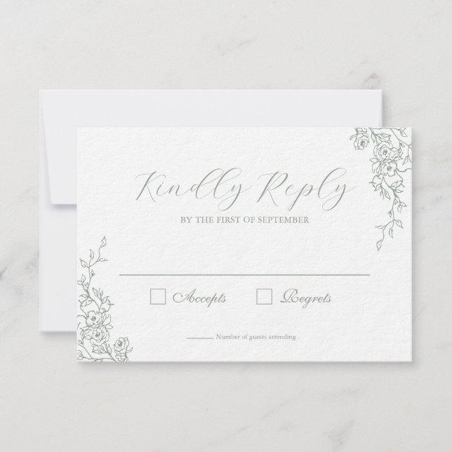 Simple Sage Green Floral Wedding Response Card (Front)