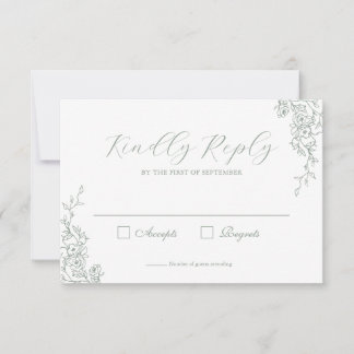 Simple Sage Green Floral Wedding Response Card