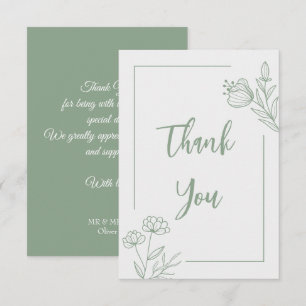 Simple sage green floral wedding thank you card