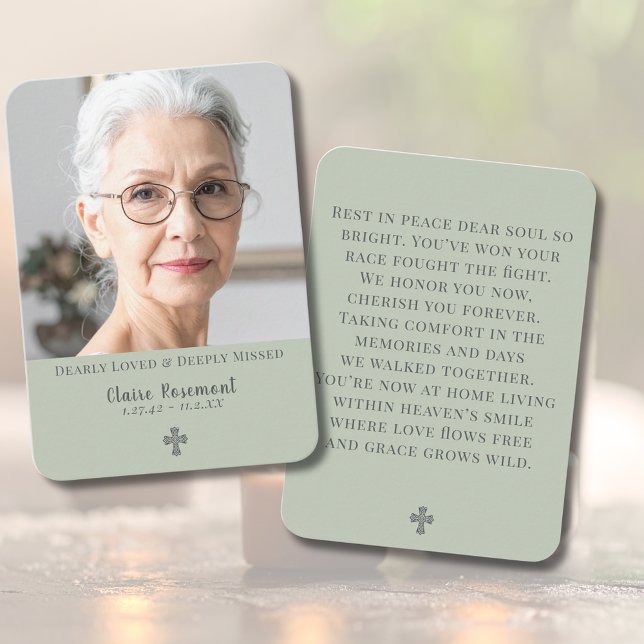 Simple Sage Green Funeral Prayer Card (Simple Sage Green Funeral Prayer Card
)