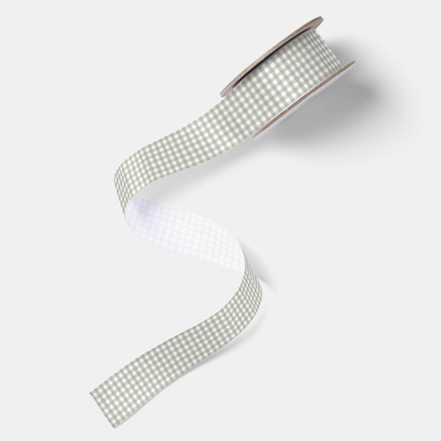 Simple Sage Green Gingham Check Pattern Satin Ribbon (Front+Back)