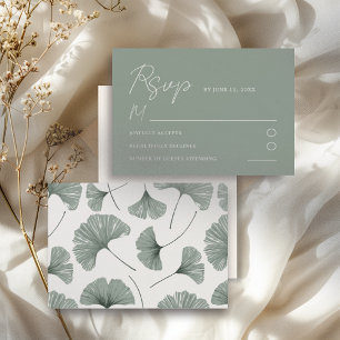 Simple Sage Green Ginkgo Leaf Wedding RSVP Card
