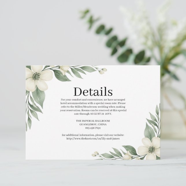 Simple Sage Green Leaf Wedding Guest Information  Enclosure Card (Standing Front)