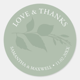 Simple Sage Green Leaves Thank You Wedding Classic Round Sticker