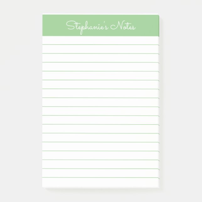 Simple Sage Green Lined Personalised Post-it Notes (Front)