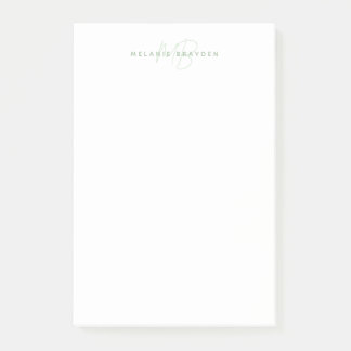 Simple Sage Green Minimalist Two Monogram Name Post-it Notes