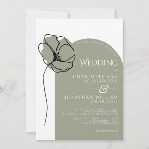 Simple Sage Green Modern Arch Floral Sketch Invitation