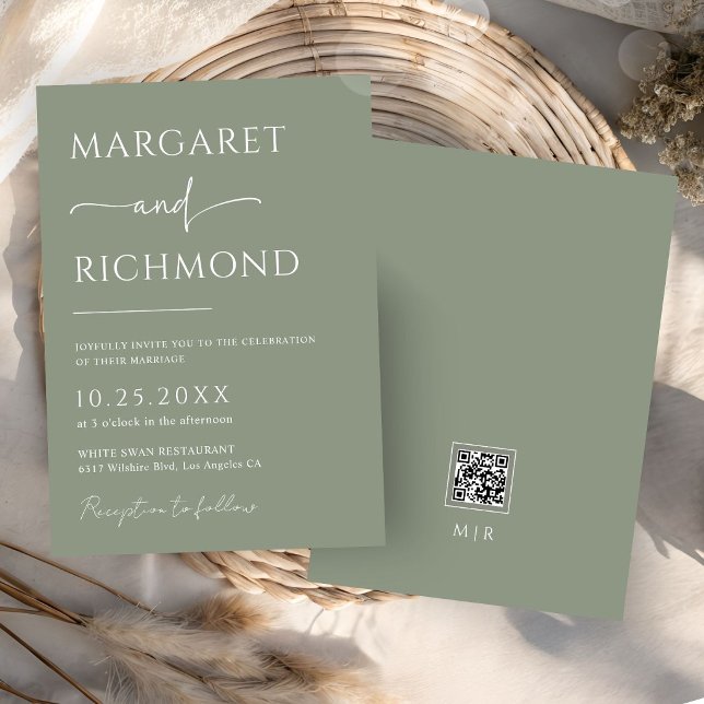 Simple Sage Green Modern Minimalist Wedding Invitation (Creator Uploaded)
