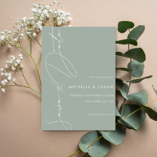 Simple Sage Green Modern Script Wedding Save The Date