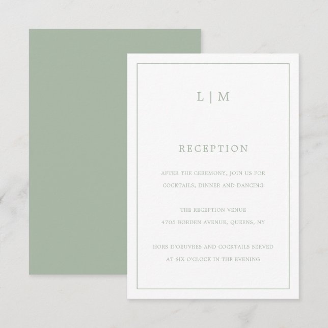 Simple Sage Green Monogram Elegant Wedding Enclosure Card (Front/Back)