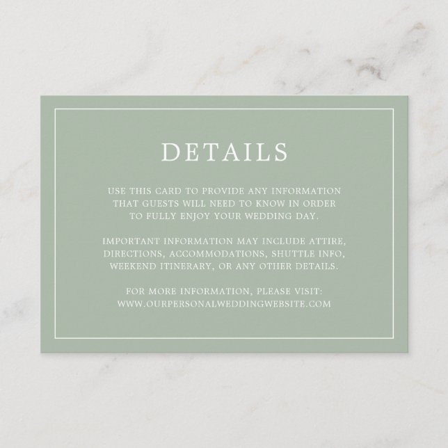 Simple Sage Green Monogram Elegant Wedding Enclosure Card (Front)