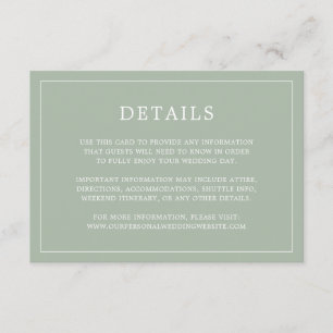 Simple Sage Green Monogram Elegant Wedding Enclosure Card