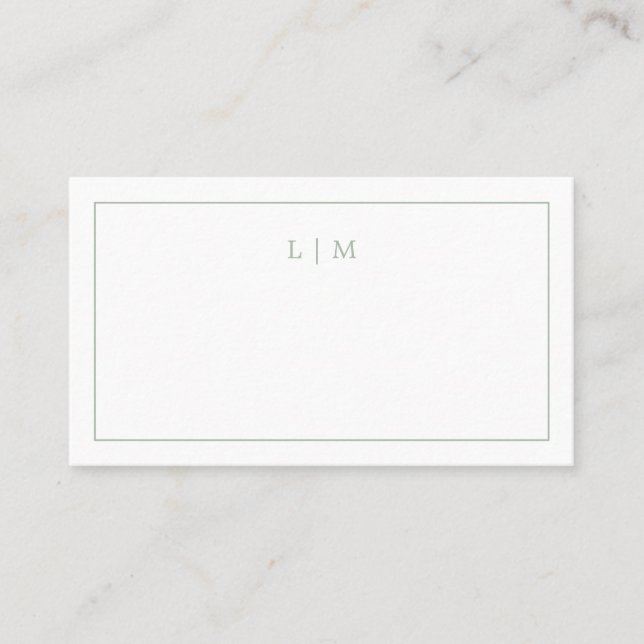 Simple Sage Green Monogram Elegant Wedding Place Card (Front)