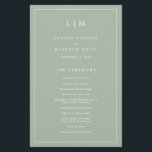 Simple Sage Green Monogram Elegant Wedding Program<br><div class="desc">Simple Wedding Program featuring a modern yet elegant design with your two letter monogram at the top and your details surrounded by a thin border. All text is in white over a sage green background and may be changed in the design editing tool. The front has your order of ceremony...</div>