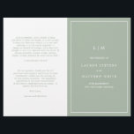 Simple Sage Green Monogram Elegant Wedding Program<br><div class="desc">Simple folded Wedding Program featuring a modern yet elegant design with your two initial monogram along with your details surrounded by a thin border on the front cover. The inside has your wedding party on the left side and your order of ceremony on the right side. All design elements are...</div>