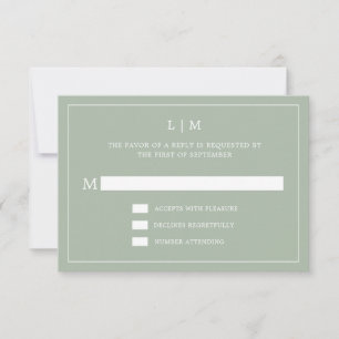 Simple Sage Green Monogram Elegant Wedding RSVP Card