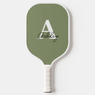 Simple Sage Green Monogram Initials Pickleball Paddle