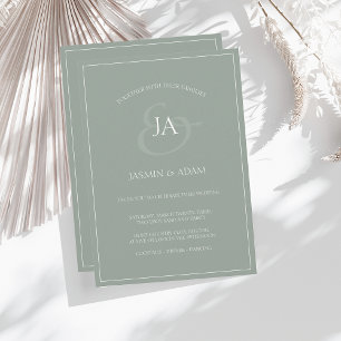 Simple Sage Green Monogram Wedding Invitation