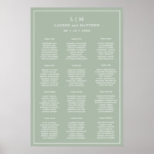 Simple Sage Green Monogram Wedding Seating Chart