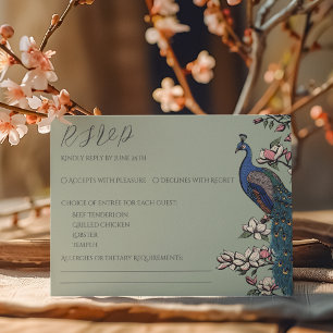 Simple Sage Green Peacock RSVP Card