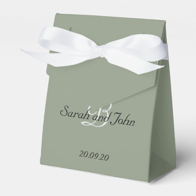 Simple Sage Green Personalised Monogram Wedding  Favour Box (Front Side)
