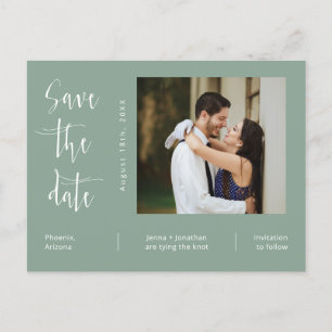 Simple Sage Green Photo QR Code Save The Date Postcard