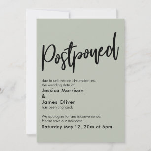 Simple Sage Green Postponed Wedding Announcement
