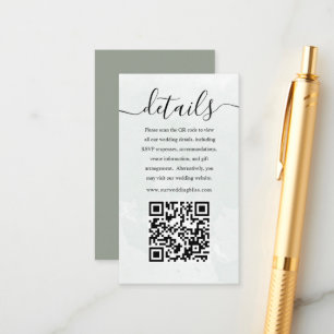 Simple Sage Green QR Code Wedding Details Enclosure Card