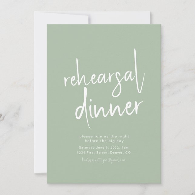 Simple Sage Green Rehearsal Dinner Invitation (Front)