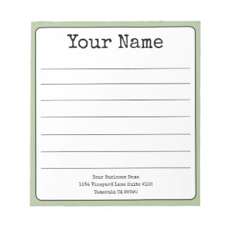 Simple Sage Green Retro Add Your Name Lined  Notepad