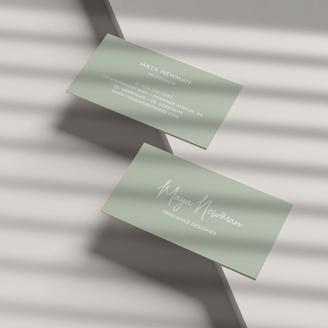 SIMPLE SAGE GREEN SIGNATURE NAME PROFESSIONAL BUSINESS CARD (Creator Uploaded)