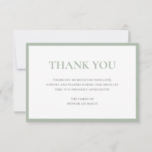Simple Sage Green Traditional Sympathy Funeral Thank You Card