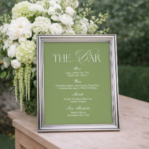 Simple Sage Green Wedding Bar Menu Poster