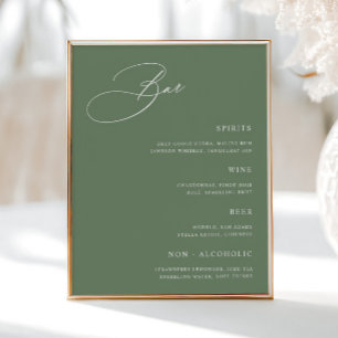 Simple Sage Green Wedding Bar Menu Poster