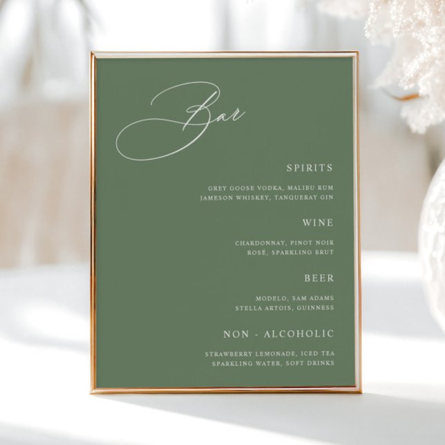 Simple Sage Green Wedding Bar Menu  Poster (Creator Uploaded)