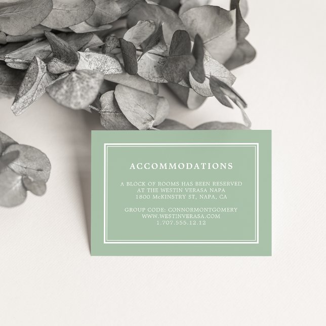 Simple Sage Green Wedding Hotel Accommodation Card (Creator Uploaded)