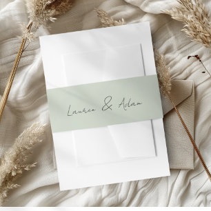 Simple Sage Green Wedding  Invitation Belly Band