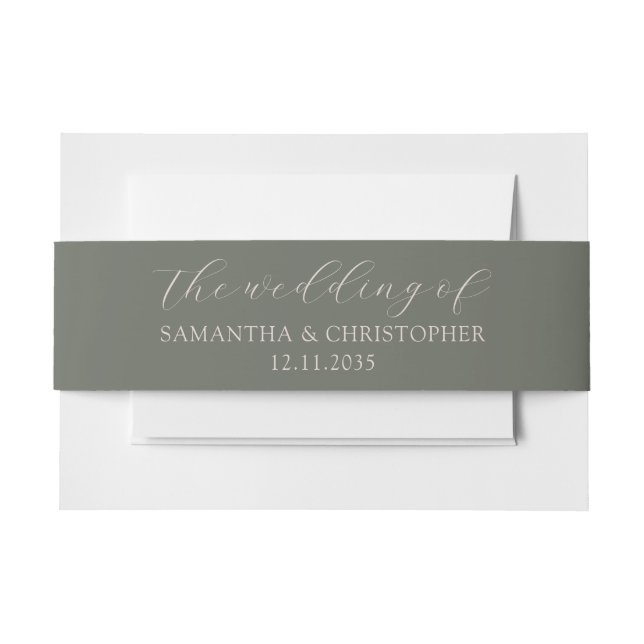 Simple Sage Green Wedding of Invitation Belly  Band (Front Example)