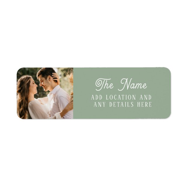 Simple Sage Green Wedding Photo Return Address (Front)