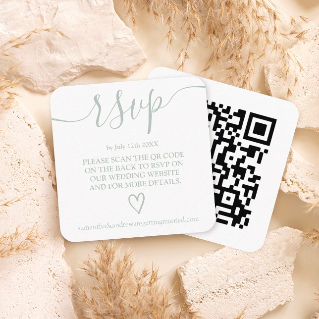 Simple sage green wedding rsvp Qr code Enclosure Card (Creator Uploaded)