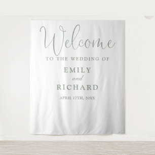 Simple Sage Green Wedding Welcome Photo Backdrop Tapestry