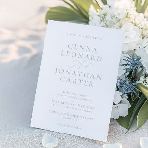 Simple Sage Green & White Elegant Wedding Invitation